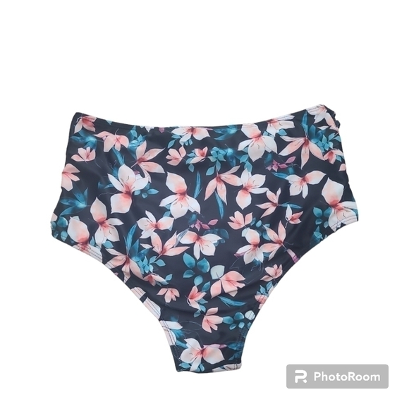 Sporlike Floral High Waist Black Pink Green Bathing Suit Bottom Size Large - Picture 2 of 5